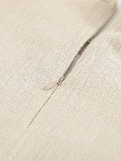 Billowed Puff Sleeve Cotton & Linen Blouse with Crew Neck