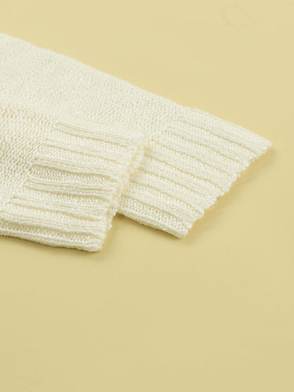 Beige Chevron Stripe Drop Shoulder Knit Pullover