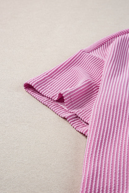 Ribbed Knit Pink Lounge Set for Plus Size Women