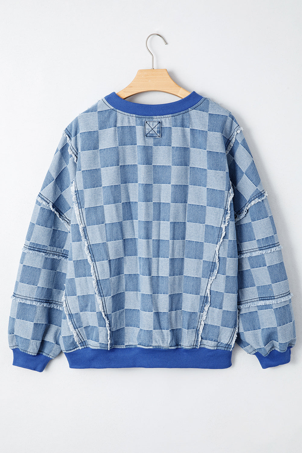 checkered denim pullover