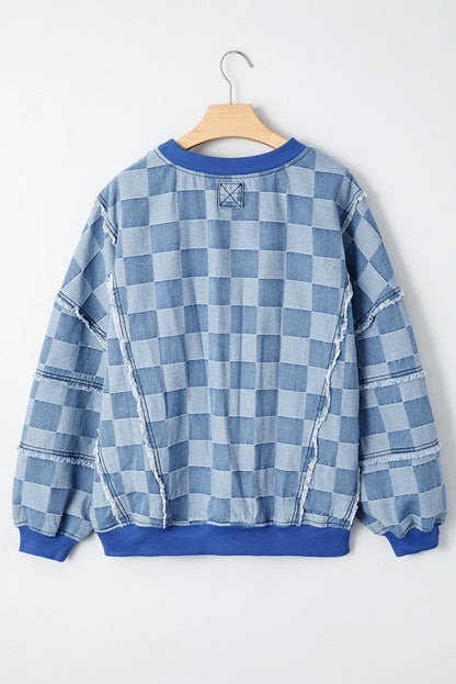 checkered denim pullover