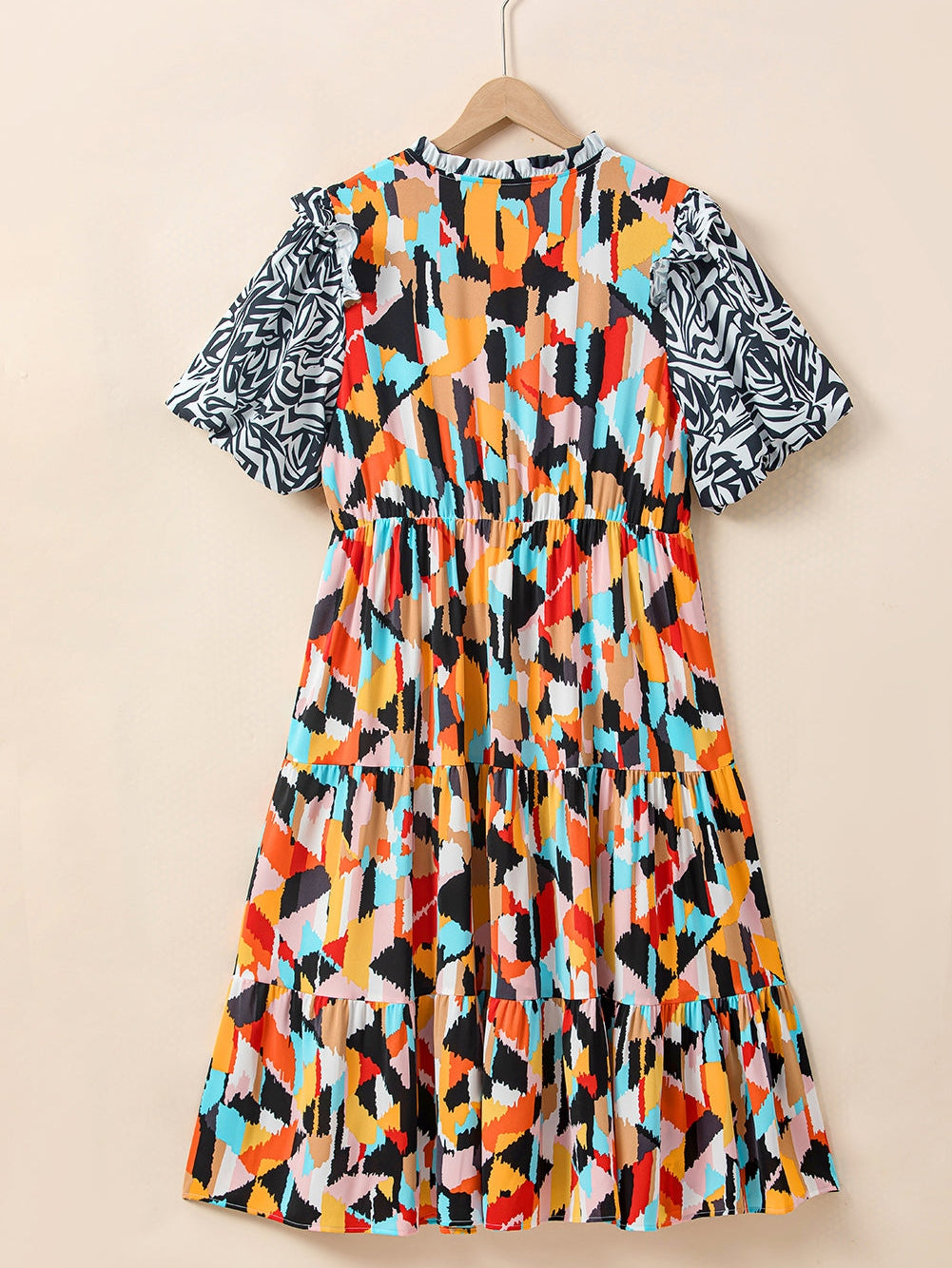 Pink Geometric Print Tiered Shift Dress for Plus Size Fashionistas