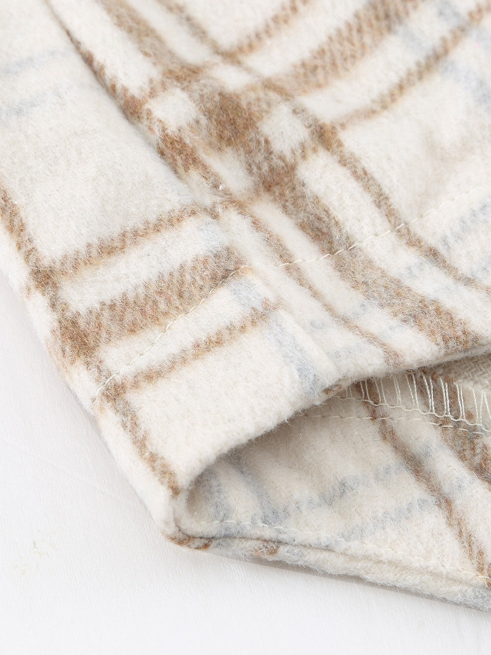 Khaki Plaid Button-Up Shirt Jacket with Side Slits