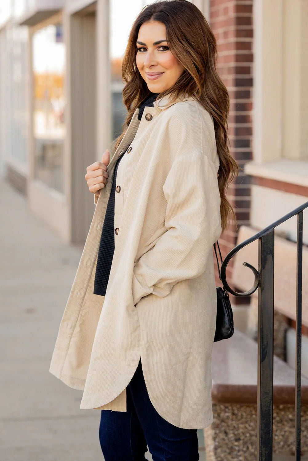 Jet Stream Corduroy Side Slit Oversize Shacket