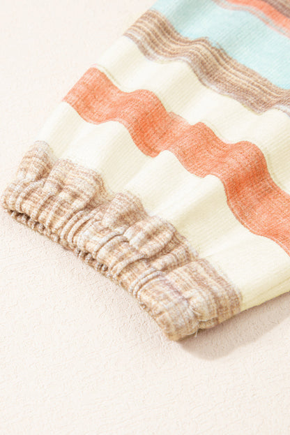 Khaki Leopard Serape Patchwork Stitched Pullover Blouse