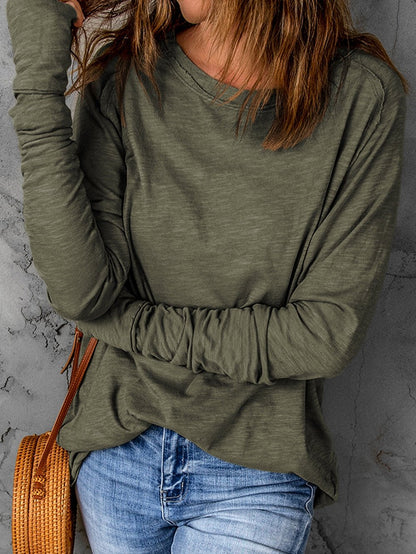 Green Classic Round Neck Long Sleeve Sweatshirt