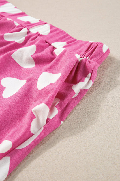 Heartfelt Pink Valentine's Day Lounge Set with Heart Print Top and Shorts