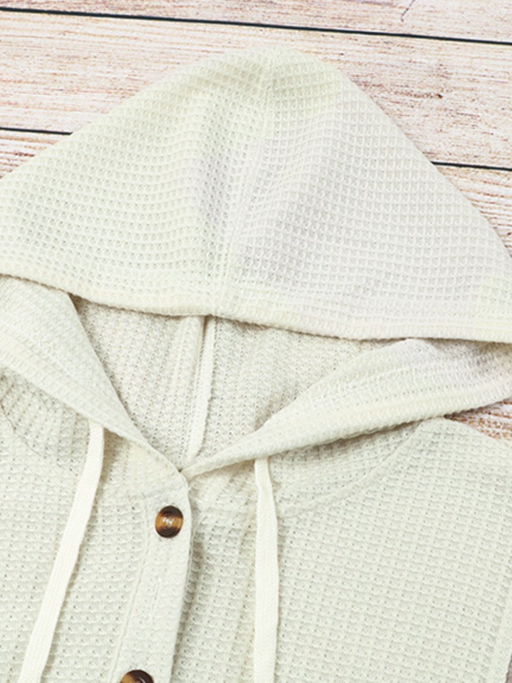 Apricot Color Block Waffle Knit Hooded Sweatshirt