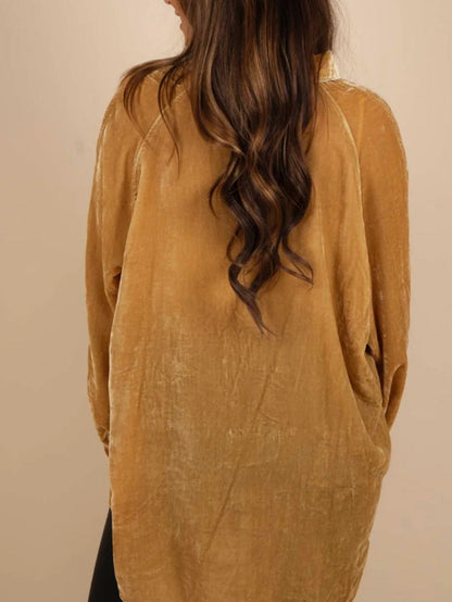 Golden Velvet Loose Fit Button-Up Shirt