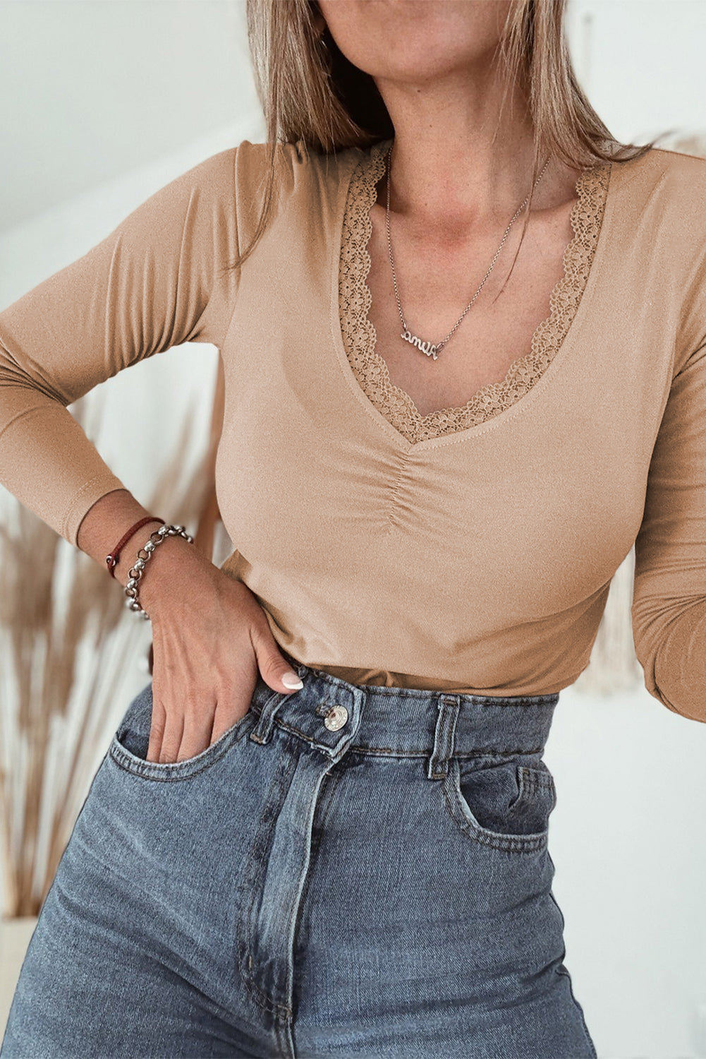 v neck long sleeve top