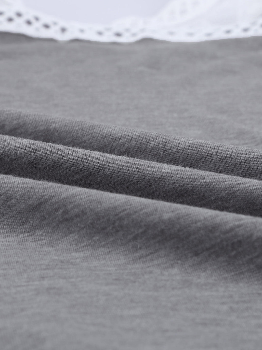 Gray Knit Lace Detail Cap Sleeve Top