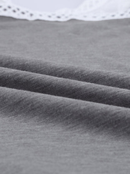 Gray Knit Lace Detail Cap Sleeve Top