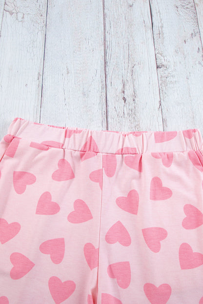 Heartfelt Pink Valentine's Day Lounge Set with Heart Print Top and Shorts