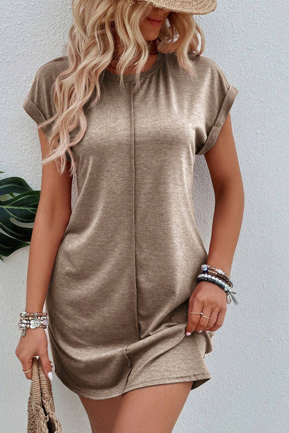 Round Neck Short Sleeve Pocket Casual Dress