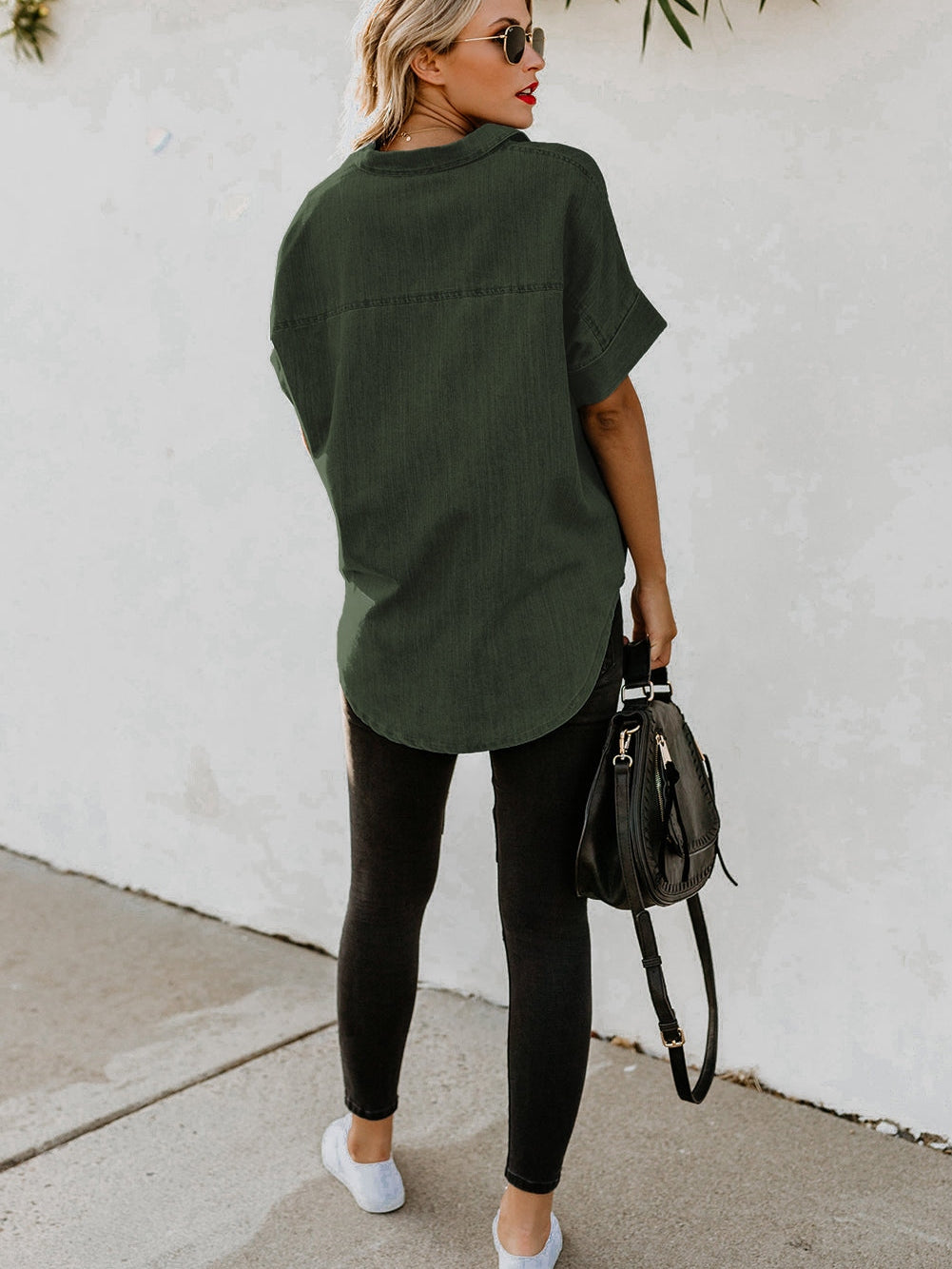 Green Casual Denim Shirt with Boyfriend Style