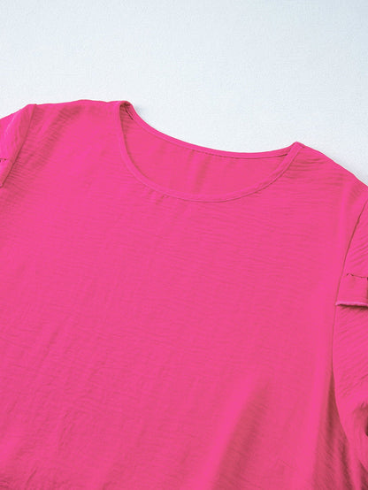 Strawberry Pink Ruffle Sleeve Plus Size Shift Mini Dress