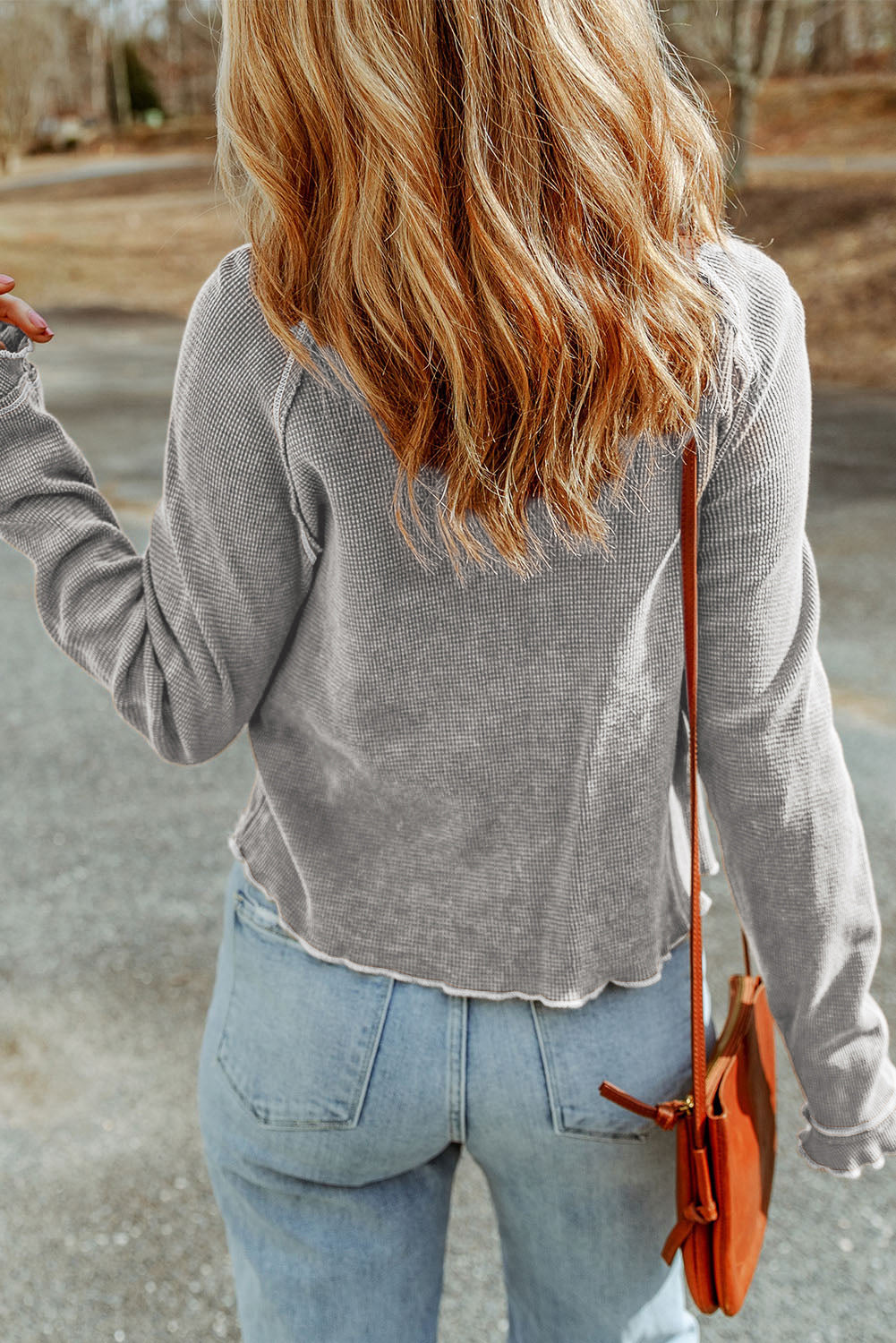 textured knit long sleeve top