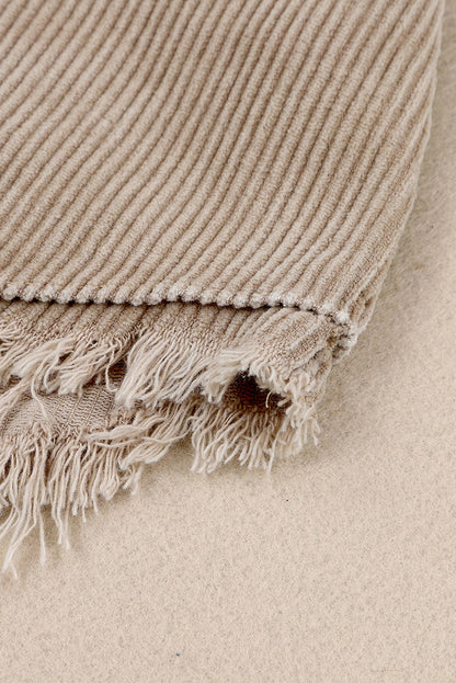 Khaki Patchwork Hooded Corduroy Shacket