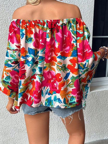 Floral Fantasy Off Shoulder Bell Sleeve Top