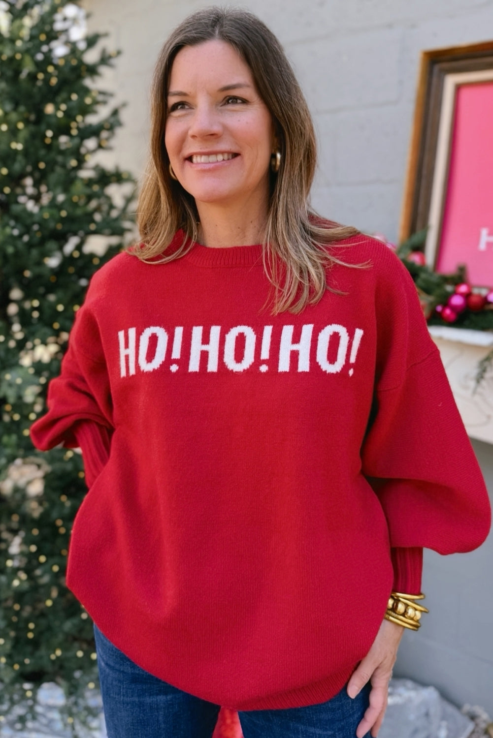 Racing Red Ho Ho Ho Graphic Merry Christmas Plus Sweater