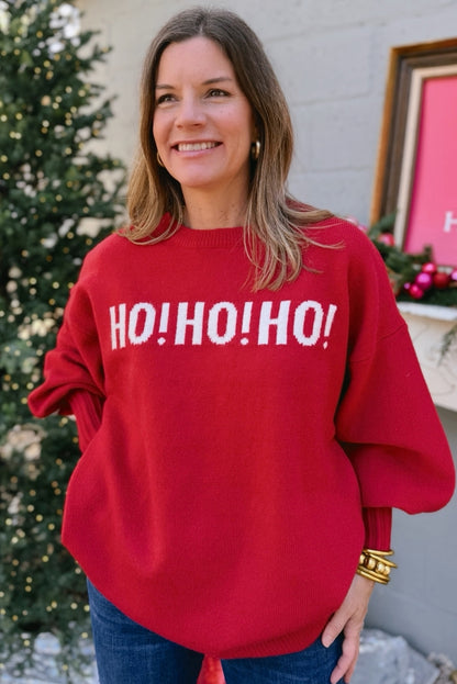 Racing Red Ho Ho Ho Graphic Merry Christmas Plus Sweater