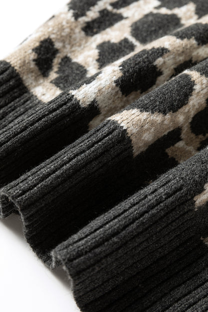 Carbon Grey Leopard Drop Shoulder Baggy Sweater