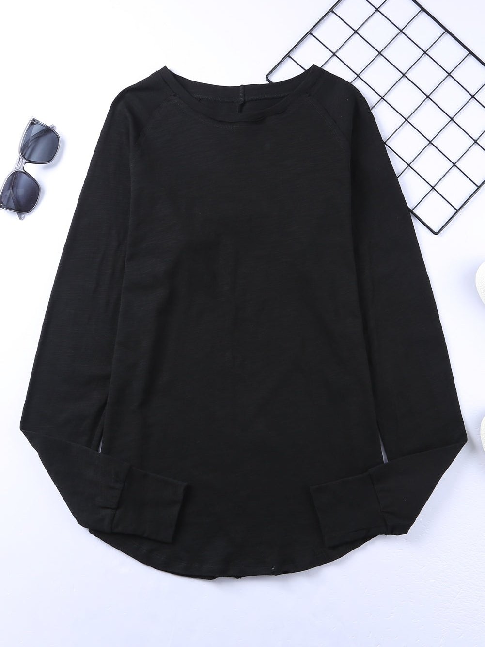 Essential Black Long Sleeve Crew Neck Top
