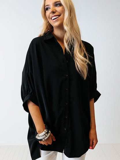 Satin Commute Solid Color V Neck Long Sleeved Blouse