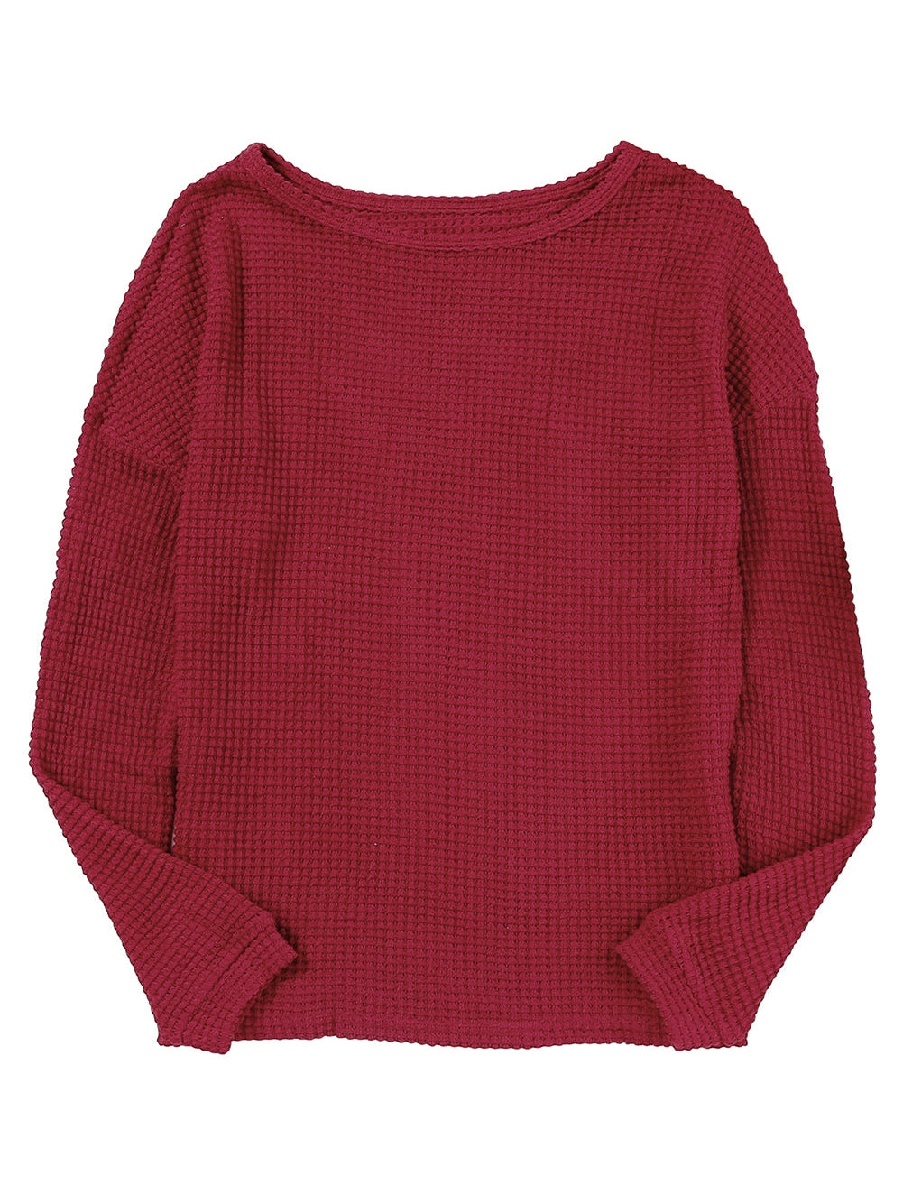 Fiery Red Waffle Knit Drop Sleeve Casual Top