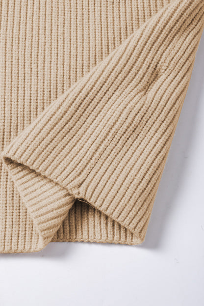 Apricot Ribbed V Neck Cap Sleeve Sweater with Chest Pocket