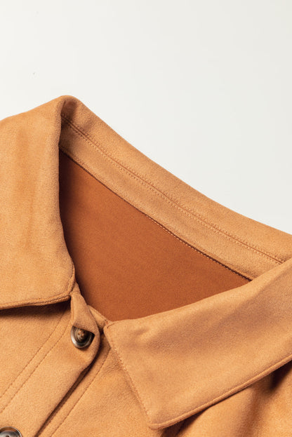 Faux Suede Camel Button-Up Jacket with Southern Belle Style