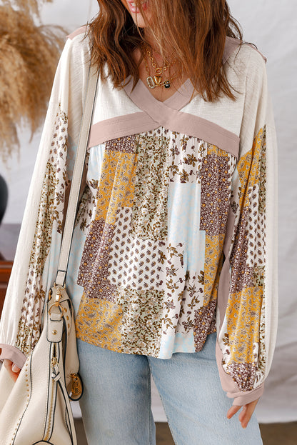 patchwork long sleeve top