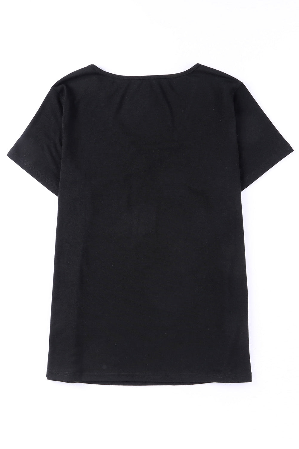 Black Sequin Trim V Neck Chest Pocket Plus Size Tee