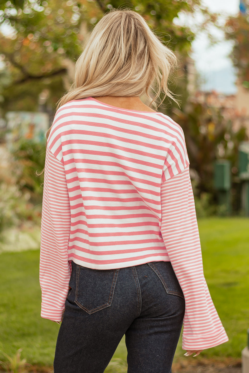 pink stripe long sleeve top