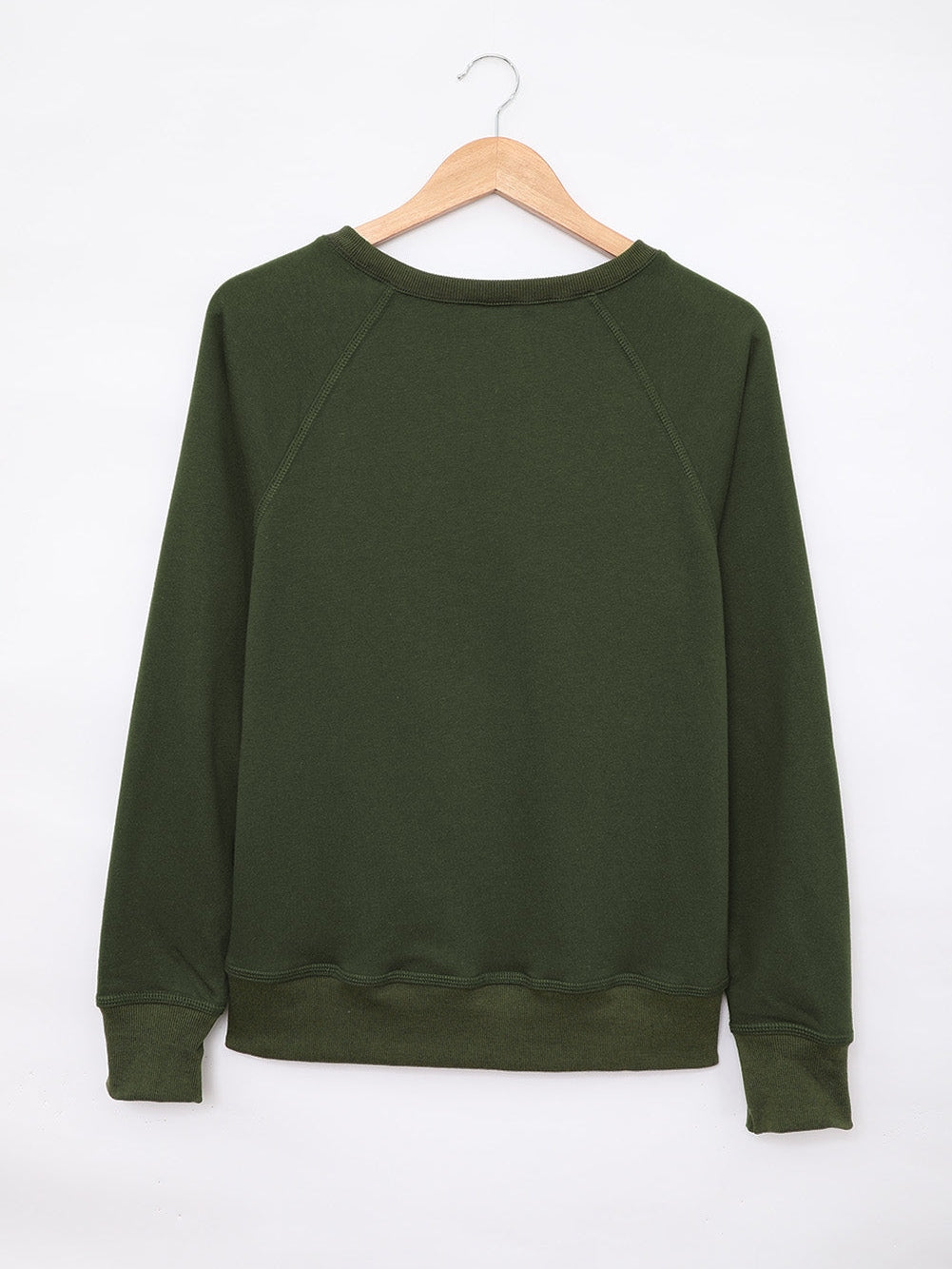 Green Crew Neck Long Sleeve Sweatshirt with Distressed Detail