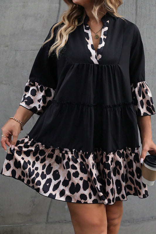 Fierce Elegance Black Leopard Ruffle Plus-Size Dress