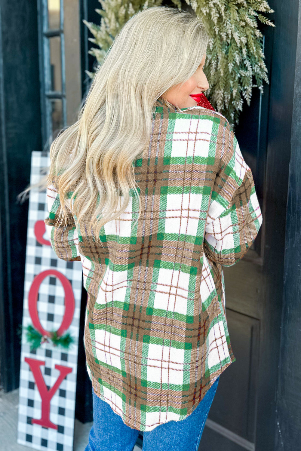 Khaki Christmas Plaid Casual Flannel Shacket