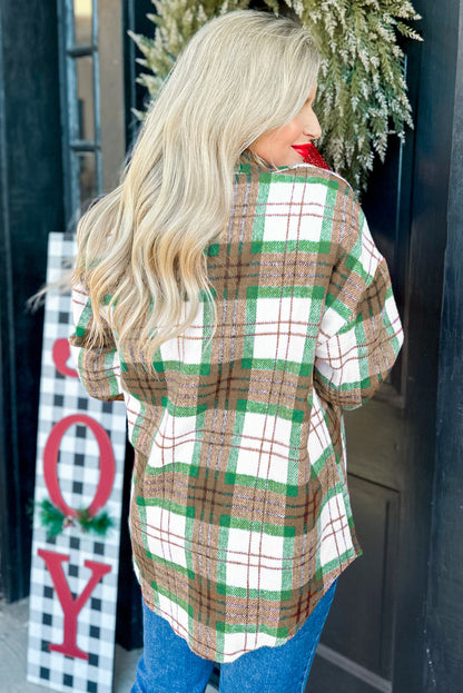 Khaki Christmas Plaid Casual Flannel Shacket
