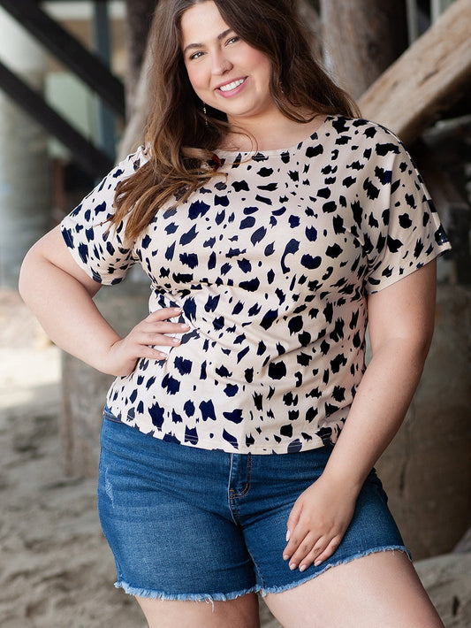 Khaki Leopard Print Twist Open Back Plus Size Top