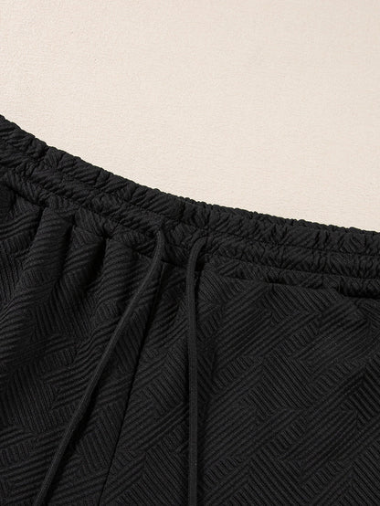 Chic Black Ruffle Sleeve Quarter Zip Top with Wide Leg Pants Set