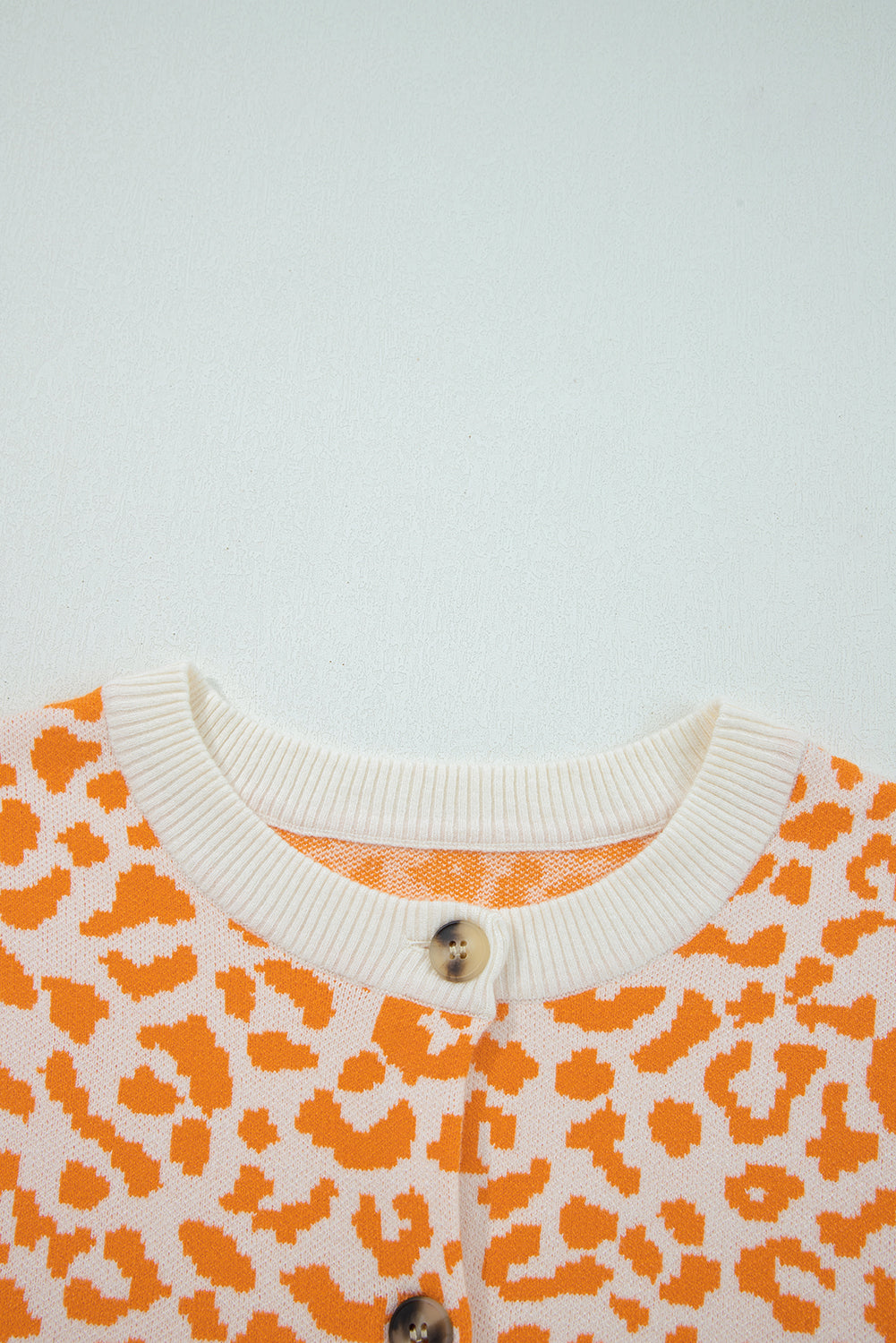 Orange Leopard Drop Shoulder Chunky Knitted Cardigan Sweater