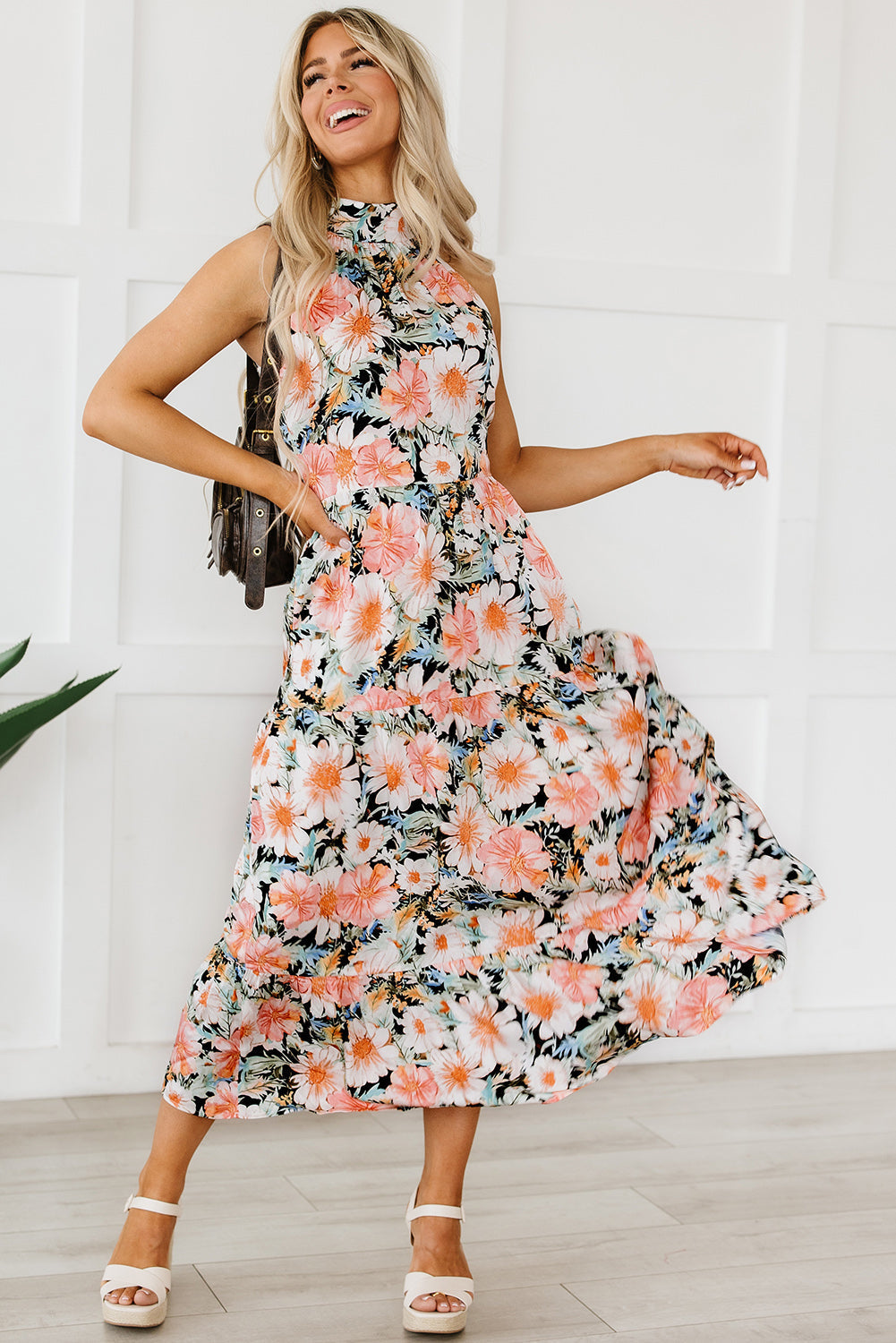 Floral V-Neck Off-Shoulder Short Sleeve Dress