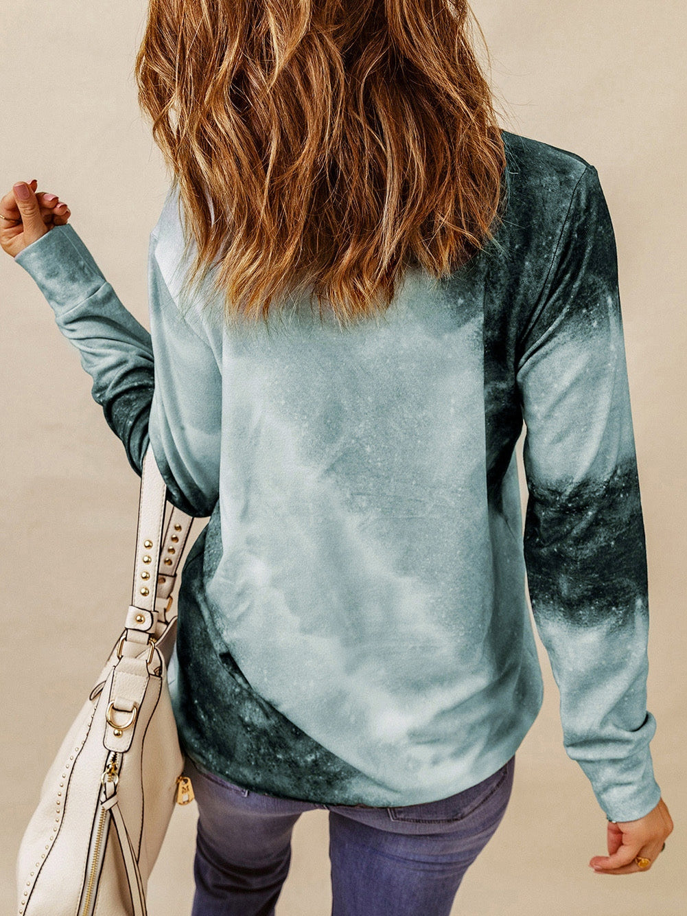 BAD WITCH VIBES Tie Dye Gray Graphic Long Sleeve Top