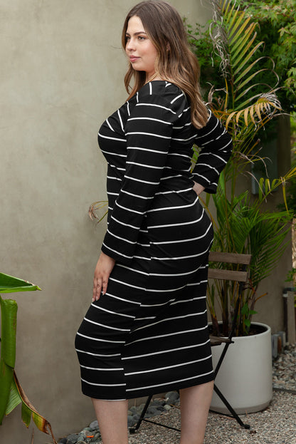 Trendy Black Striped Plus Size Maxi Dress