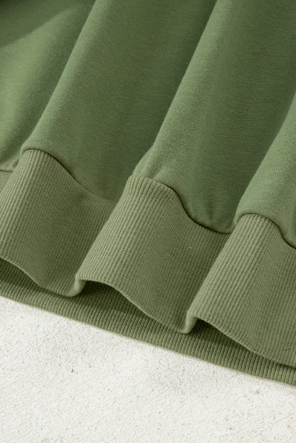 Vineyard Green Contrast Striped Patchwork Zip Collar Pullover Sweatshirt