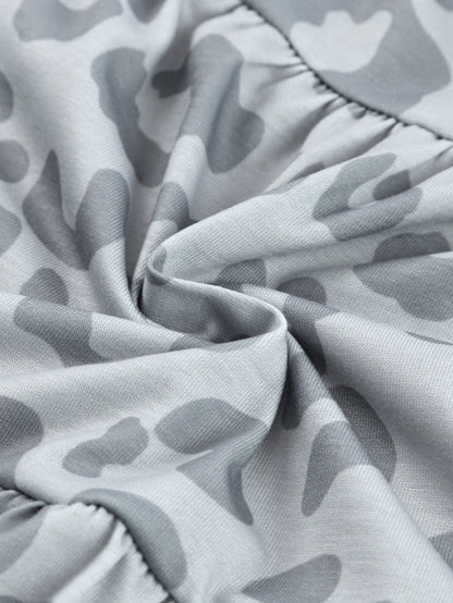 Gray Leopard Pattern Ruffle Sleeve Tiered Tank Top