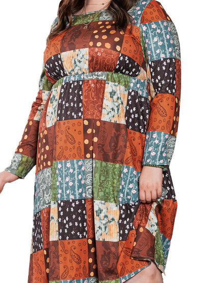 Green Printed Multicolor Western Checkered Plus Size Swing Dress