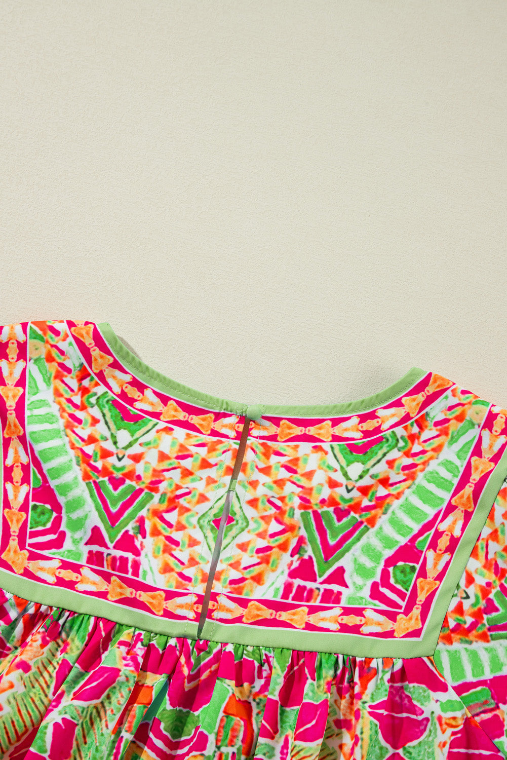 Green Bohemian Geometric Print Wide Sleeve Plus Size Blouse