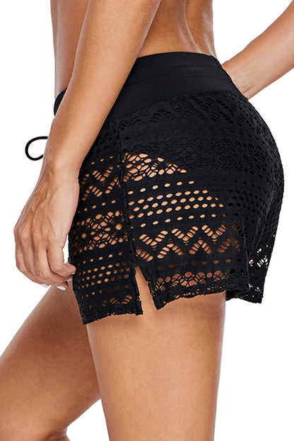 Black Lace Swim Shorts with Attached Briefs