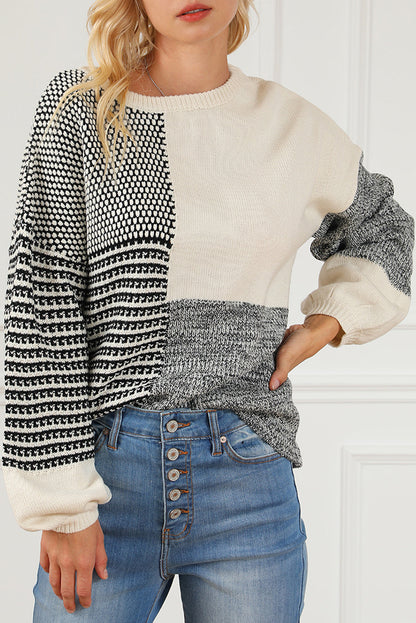 Elegant Black Patchwork Tie-Back Sweater